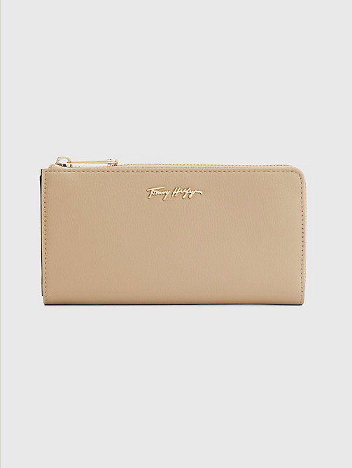 beige large zip-around wallet for women tommy hilfiger