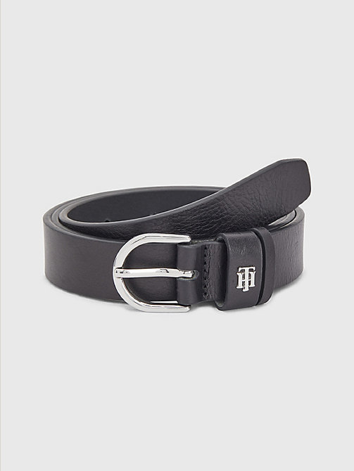 black monogram leather belt for women tommy hilfiger