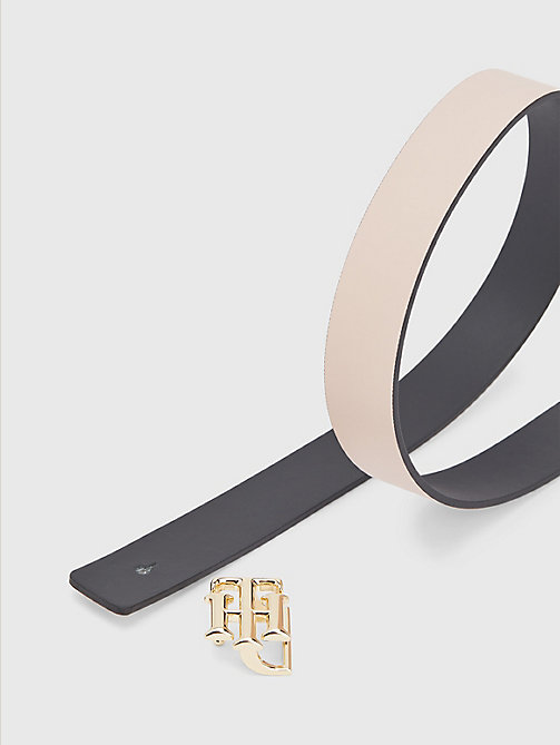 black reversible monogram buckle leather belt for women tommy hilfiger