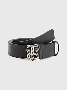 black monogram buckle leather belt for women tommy hilfiger