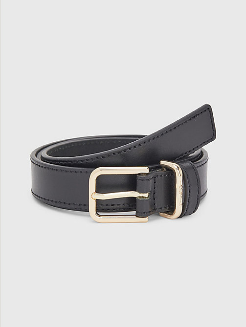 black signature square buckle leather belt for women tommy hilfiger