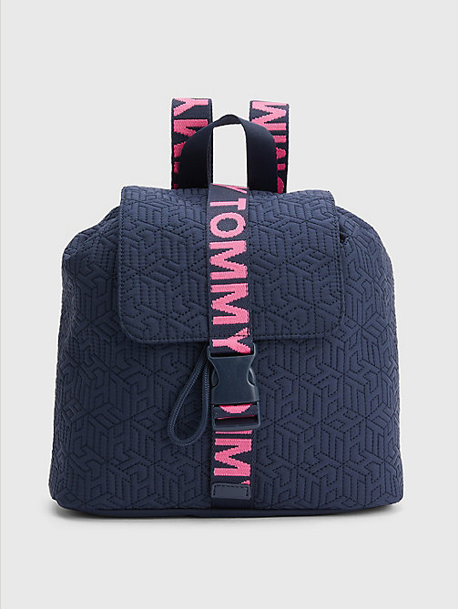 blau rucksack mit gestepptem monogramm für maedchen - tommy hilfiger