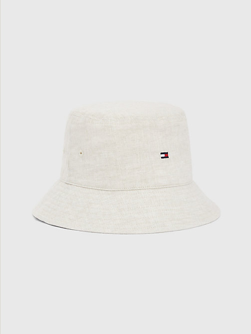 beżowy lniany kapelusz rybacki z kolekcji essential dla kobiety - tommy hilfiger