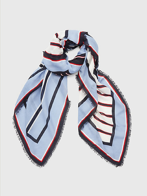 blue iconic mixed stripe square scarf for women tommy hilfiger