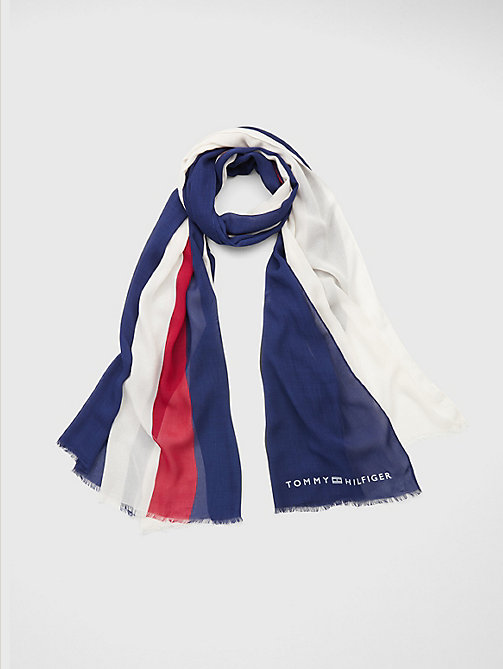 blue essential colour-blocked scarf for women tommy hilfiger