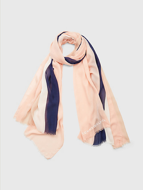 pink essential colour-blocked scarf for women tommy hilfiger