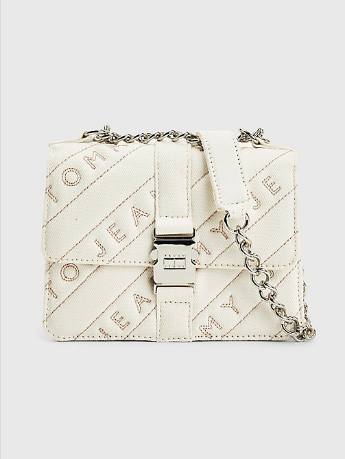 white cotton canvas chain strap bag for women tommy jeans