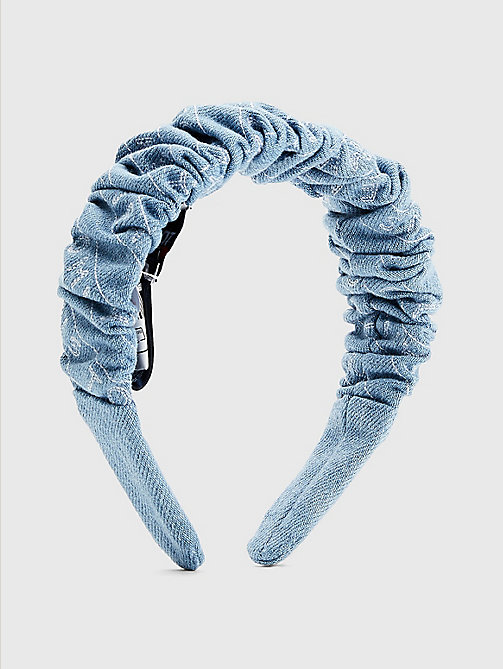 blue all-over logo ruffle headband for women tommy jeans