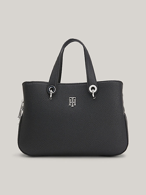 black th monogram medium satchel for women tommy hilfiger