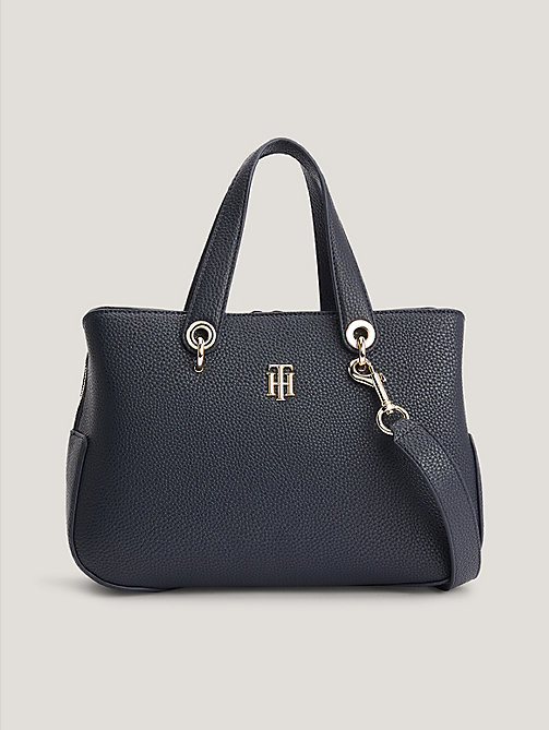 blue th monogram medium satchel for women tommy hilfiger