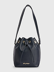 blauw luxe leather bucket bag met logo voor dames - tommy hilfiger