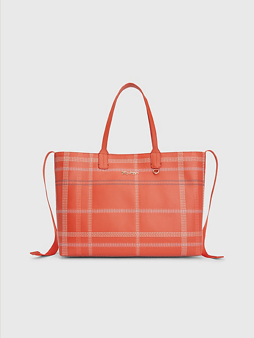 orange iconic check tote for women tommy hilfiger