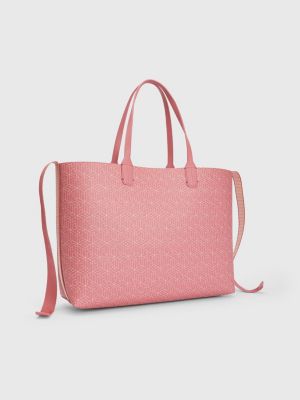 Iconic Monogram Print Tote Bag PINK Tommy Hilfiger