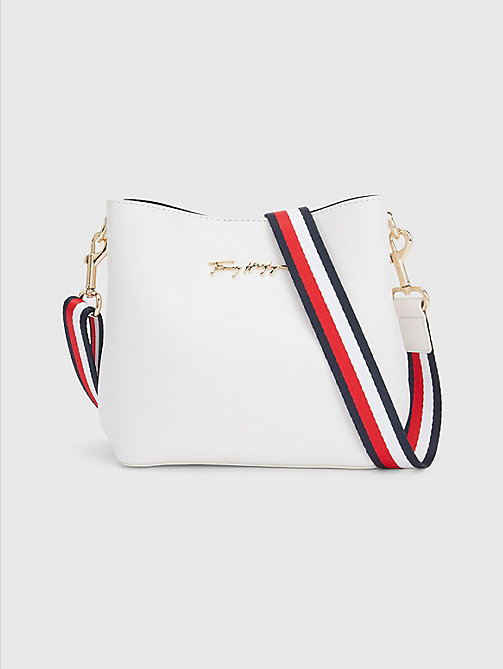 white iconic strap bucket bag for women tommy hilfiger