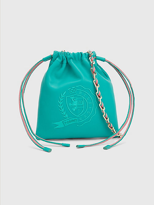 зеленый кожаная сумка tommy icons на шнурке-кулиске для женщины - tommy hilfiger
