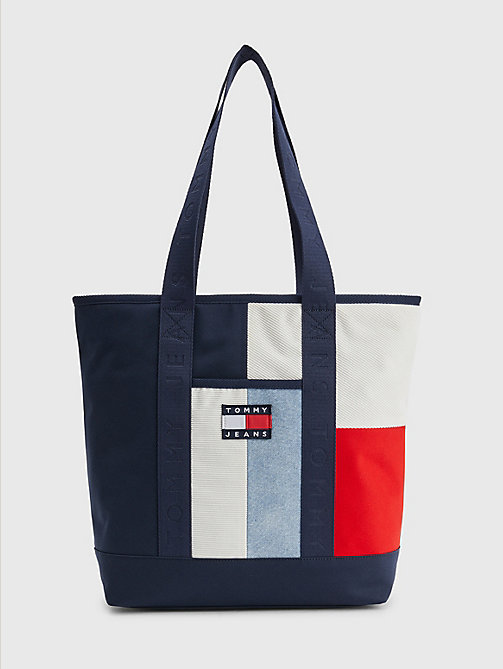 blue signature colour-blocked tote bag for women tommy jeans