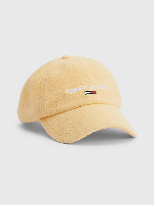 yellow logo towelling baseball cap for women tommy jeans