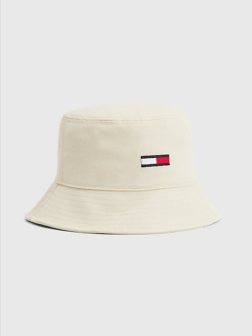 beige organic cotton flag bucket hat for women tommy jeans