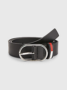 black leather oval buckle belt for women tommy jeans