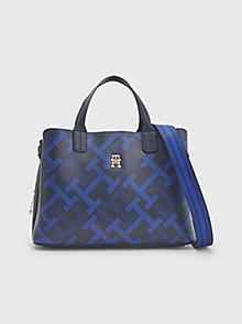 blue th monogram iconic satchel for women tommy hilfiger