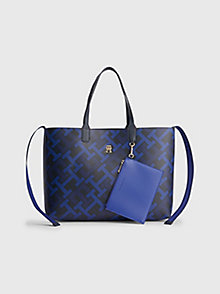 blue th monogram iconic all-over print tote for women tommy hilfiger