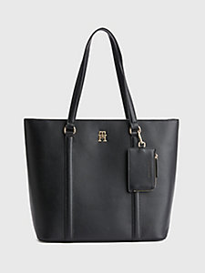 black th monogram plaque tote for women tommy hilfiger