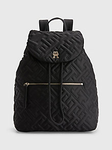 black th monogram quilted flap backpack for women tommy hilfiger