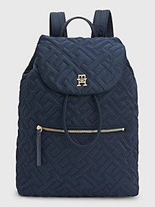 blue th monogram quilted flap backpack for women tommy hilfiger