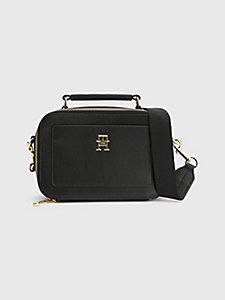 black iconic th monogram crossover bag for women tommy hilfiger