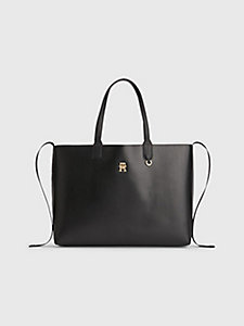 black iconic th monogram tote for women tommy hilfiger