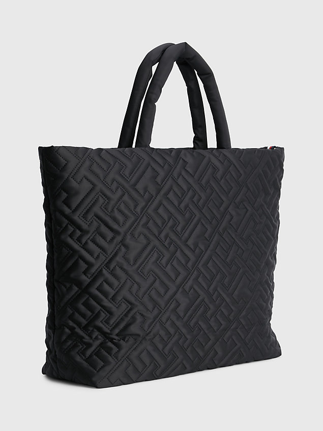 black th monogram quilted tote for women tommy hilfiger