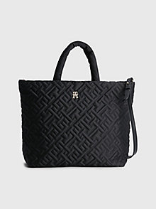 black th monogram quilted tote for women tommy hilfiger