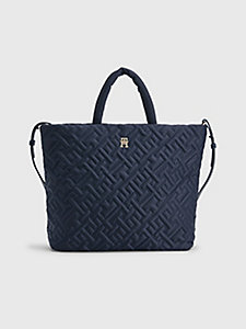 blue th monogram quilted tote for women tommy hilfiger