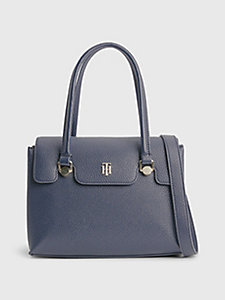 blue th monogram small adjustable satchel for women tommy hilfiger