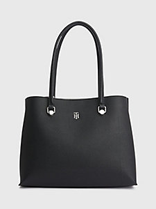 black th monogram pebble grain work bag for women tommy hilfiger