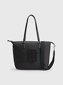 zwart nylon shopper met logo-appliqué voor dames - tommy hilfiger