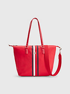 red th monogram signature nylon tote for women tommy hilfiger