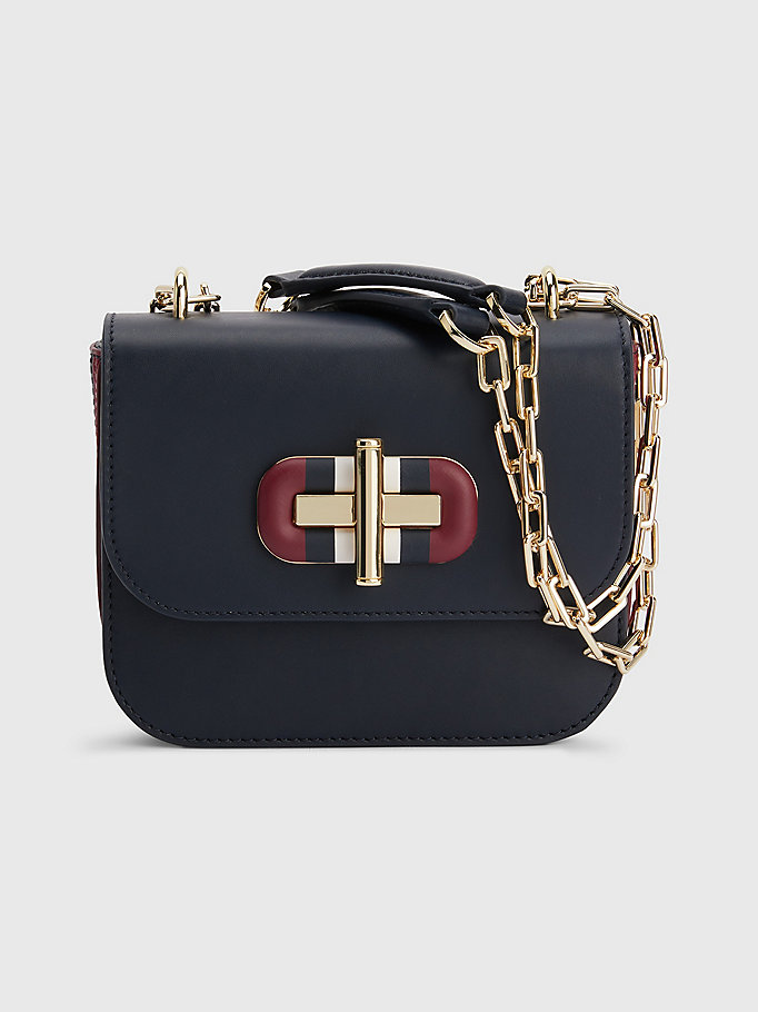 blue th monogram turn lock small crossover bag for women tommy hilfiger