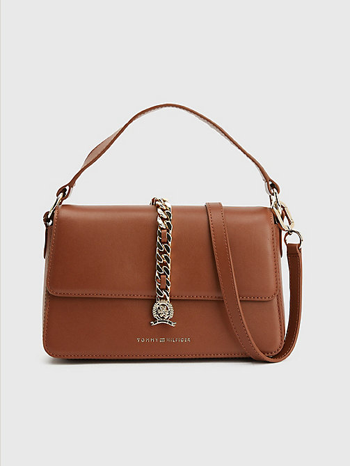 beige th monogram chain leather crossover bag for women tommy hilfiger