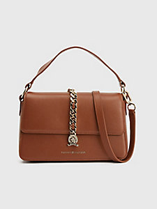beige th monogram chain leather crossover bag for women tommy hilfiger