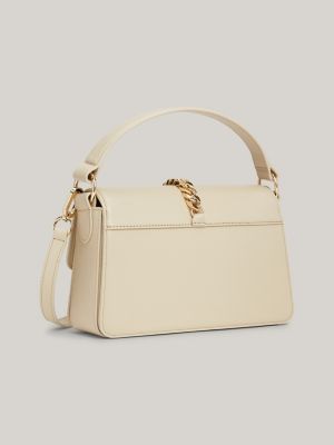 beige kleine crossbody-tasche aus leder mit kette für damen - tommy hilfiger