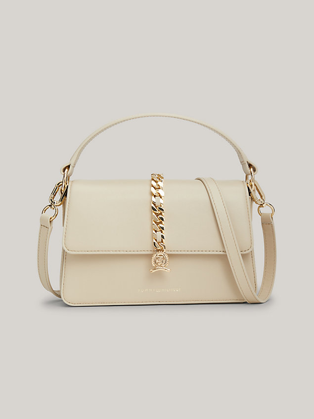 beige chain leather small crossover bag for women tommy hilfiger
