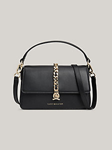 black th monogram chain leather crossover bag for women tommy hilfiger