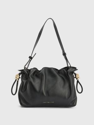 Luxe Leather Toggle Drawstring Crossover Bag | BLACK | Tommy