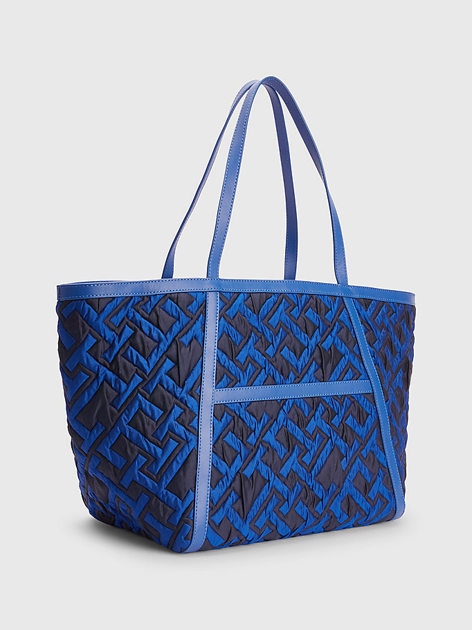 blue leather monogram print tote bag for women tommy hilfiger