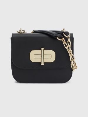 Small Turn Lock Leather Crossover Bag BLACK Tommy Hilfiger