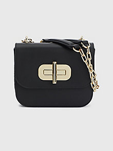 black small turn lock leather crossover bag for women tommy hilfiger