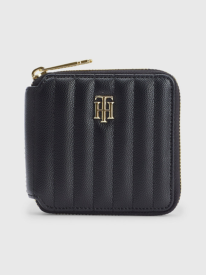 black medium quilted wallet for women tommy hilfiger