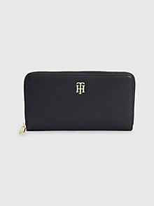 black large zip-around th plaque wallet for women tommy hilfiger