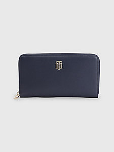 blue large zip-around th plaque wallet for women tommy hilfiger